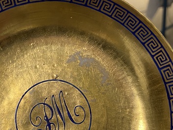 Six rare Chinese PM-monogrammed gilt-ground cups and saucers, Yongzheng/Qianlong