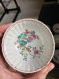 Thirteen Chinese famille rose saucers and twelve cups, Qianlong