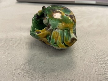 A Chinese crab-shaped sancai-glazed 'egg and spinach' brush washer, Kangxi
