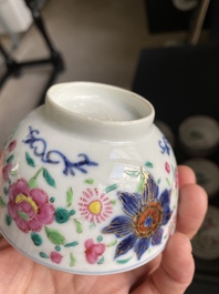Thirteen Chinese famille rose saucers and twelve cups, Qianlong
