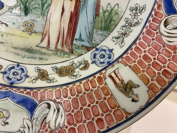 A Chinese famille rose 'Dames au Parasol' dish after Cornelis Pronk, Qianlong