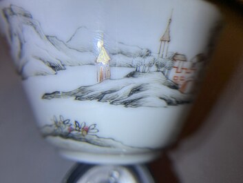 A fine Chinese famille rose 'romantic subject' cup and saucer, Qianlong