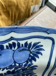 A large Chinese blue and white kraak porcelain dish with a finely painted jardini&egrave;re, Wanli