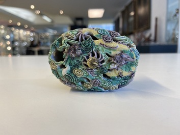 A Chinese verte biscuit incense holder, 19th C.