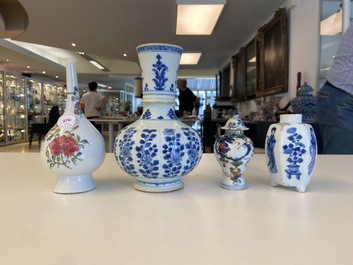 Four Chinese blue and white, famille rose and famille verte vases, Kangxi/Yongzheng