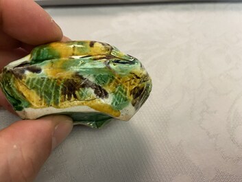 A Chinese crab-shaped sancai-glazed 'egg and spinach' brush washer, Kangxi