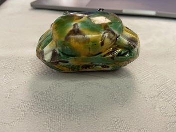 A Chinese crab-shaped sancai-glazed 'egg and spinach' brush washer, Kangxi