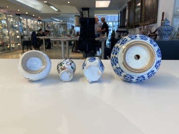 Four Chinese blue and white, famille rose and famille verte vases, Kangxi/Yongzheng