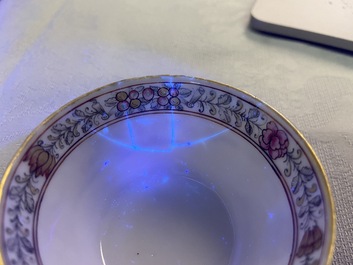 A fine Chinese famille rose 'romantic subject' cup and saucer, Qianlong
