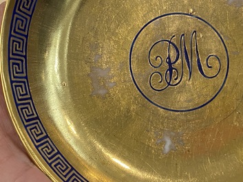 Six rare Chinese PM-monogrammed gilt-ground cups and saucers, Yongzheng/Qianlong