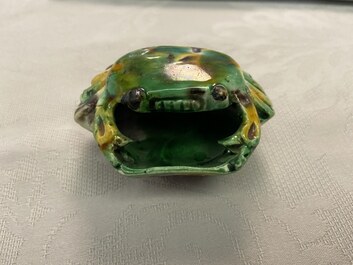 A Chinese crab-shaped sancai-glazed 'egg and spinach' brush washer, Kangxi