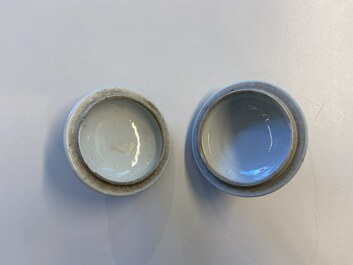 Une paire de gobelets couverts en porcelaine de Chine en bleu et blanc, Kangxi