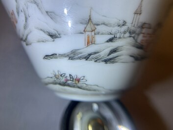 A fine Chinese famille rose 'romantic subject' cup and saucer, Qianlong