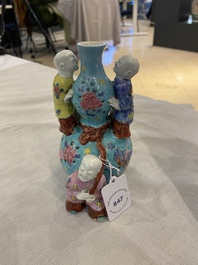 A Chinese famille rose double gourd vase with three boys, Qianlong