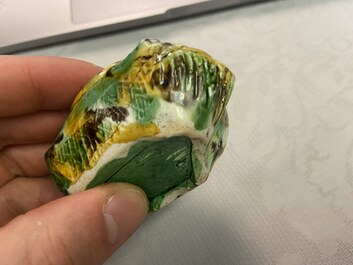 A Chinese crab-shaped sancai-glazed 'egg and spinach' brush washer, Kangxi