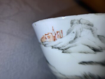 A fine Chinese famille rose 'romantic subject' cup and saucer, Qianlong