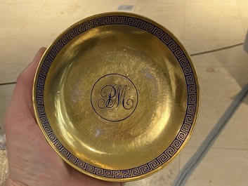 Six rare Chinese PM-monogrammed gilt-ground cups and saucers, Yongzheng/Qianlong