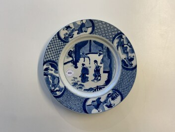 Een Chinese blauw-witte schotel, Kangxi merk en periode