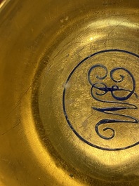 Six rare Chinese PM-monogrammed gilt-ground cups and saucers, Yongzheng/Qianlong