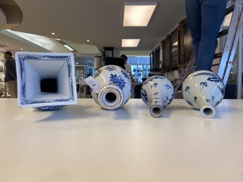 Eight Chinese blue and white vases, Kangxi and later