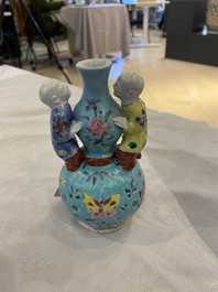 A Chinese famille rose double gourd vase with three boys, Qianlong