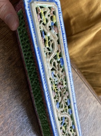 A Chinese famille rose reticulated rectangular cricket box, Daoguang