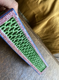 A Chinese famille rose reticulated rectangular cricket box, Daoguang