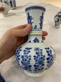 Four Chinese blue and white, famille rose and famille verte vases, Kangxi/Yongzheng