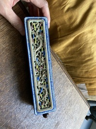 A Chinese famille rose reticulated rectangular cricket box, Daoguang