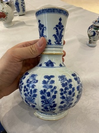 Four Chinese blue and white, famille rose and famille verte vases, Kangxi/Yongzheng