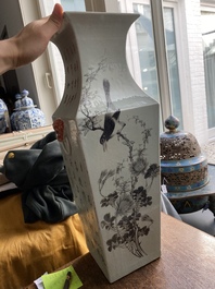 A square Chinese qianjiang cai vase and a 'star god' figure, 19/20th C.