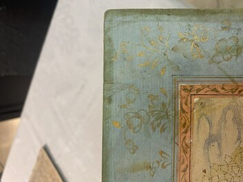 A Persian miniature on paper: 'Loving couple leaning against a tree', 18/19th C.