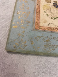 A Persian miniature on paper: 'Loving couple leaning against a tree', 18/19th C.