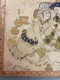 A Persian miniature on paper: 'Loving couple leaning against a tree', 18/19th C.
