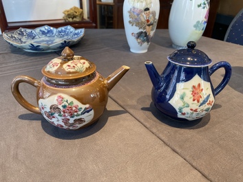 Two Chinese famille rose teapots and covers, Yongzheng/Qianlong