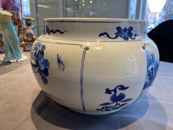 A Chinese blue and white bowl with figures in a landscape, Kangxi