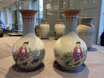 Vier Chinese vazen met Culturele Revolutie decor van boeren en kinderen, Zhong Guo Jing De Zhen Zhi 中國景德鎮製 merk, 20e eeuw