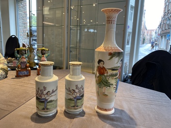 Three Chinese vases with Cultural Revolution design, one dated 1972