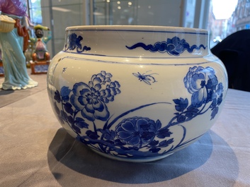 A Chinese blue and white bowl with figures in a landscape, Kangxi