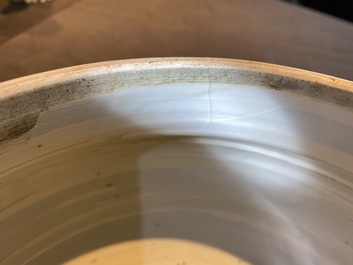 A Chinese blue and white bowl with figures in a landscape, Kangxi