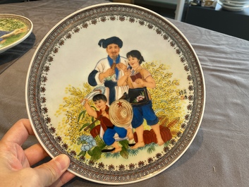 Three Chinese Cultural Revolution dishes, two signed Wu Kang 吳康 and dated 1968 and 1973