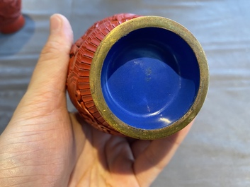 Six Chinese red lacquer pieces with Cultural Revolution design