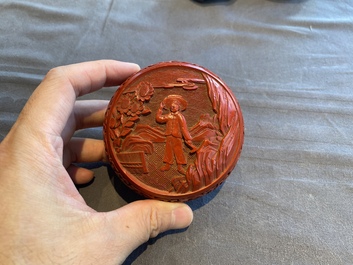 Six Chinese red lacquer pieces with Cultural Revolution design