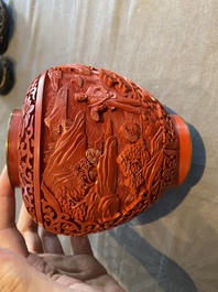 Six Chinese red lacquer pieces with Cultural Revolution design