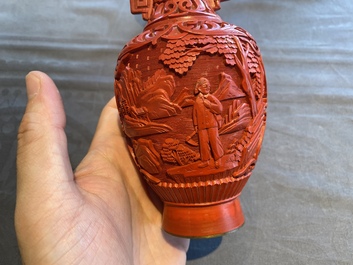 Six Chinese red lacquer pieces with Cultural Revolution design