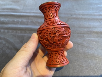 Six Chinese red lacquer pieces with Cultural Revolution design