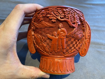 Six Chinese red lacquer pieces with Cultural Revolution design