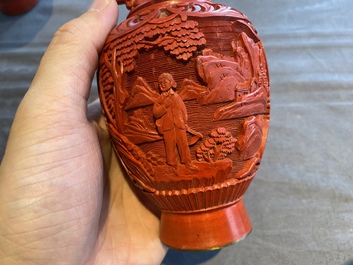 Six Chinese red lacquer pieces with Cultural Revolution design