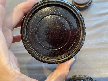Six Chinese red lacquer pieces with Cultural Revolution design