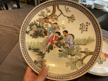 Three Chinese Cultural Revolution dishes, signed Wang Xiaofan 王曉帆, Wu kang 吳康 and Chen Yifang 陳義芳, dated 1957, 1964 and 1966